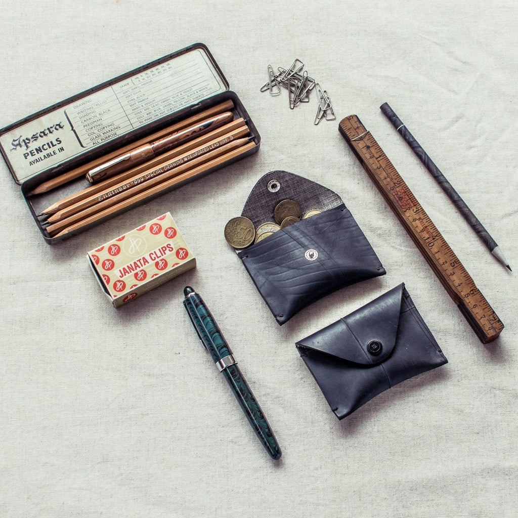 Coin pouches - Upcycled tyre tubes + fabric swatches - The Second Life India