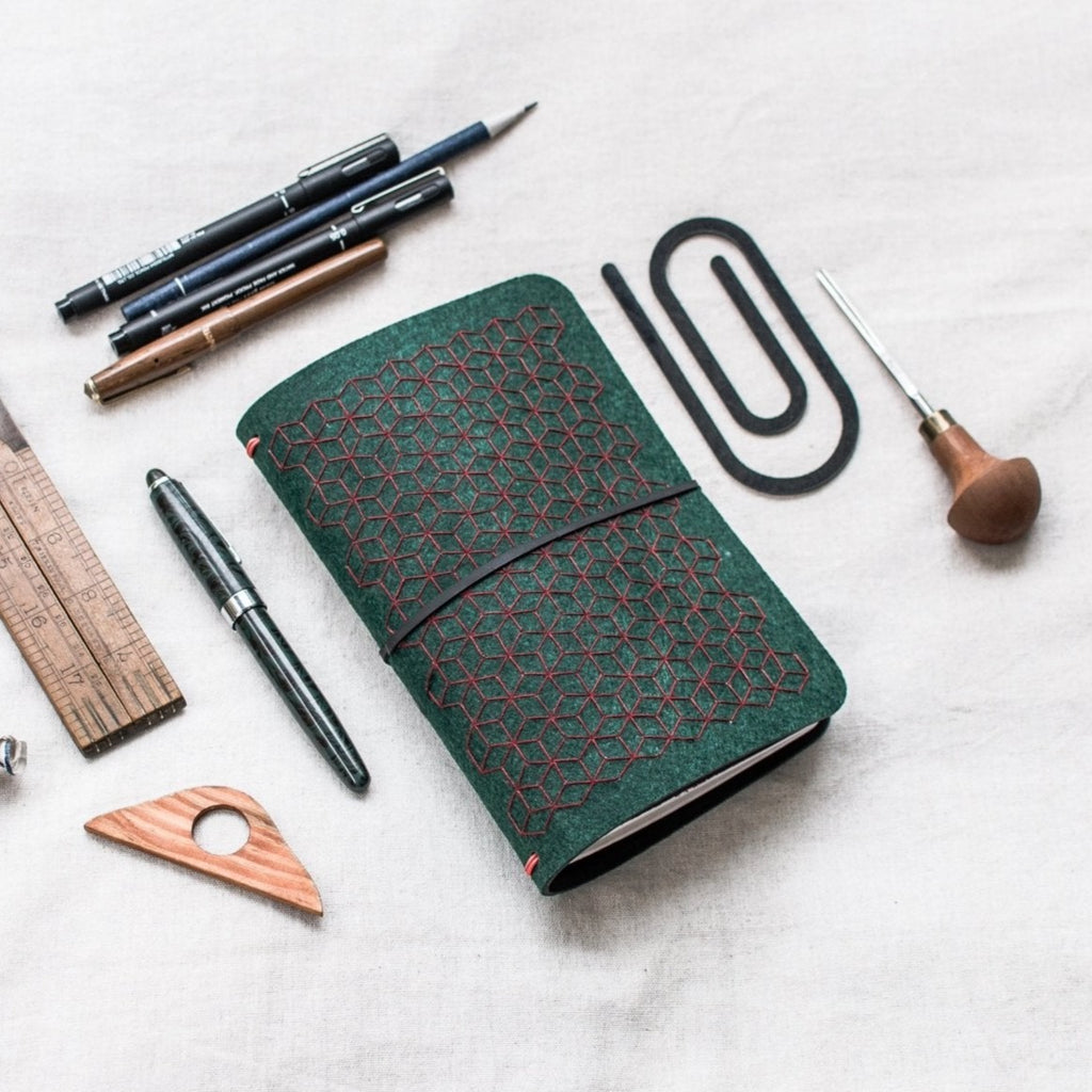 Embroidered travelogue / Planner - Upcycled tyre tube and recycled felt - The Second Life India