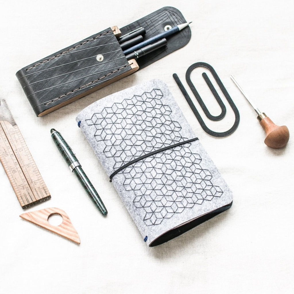 Embroidered travelogue / Planner - Upcycled tyre tube and recycled felt - The Second Life India