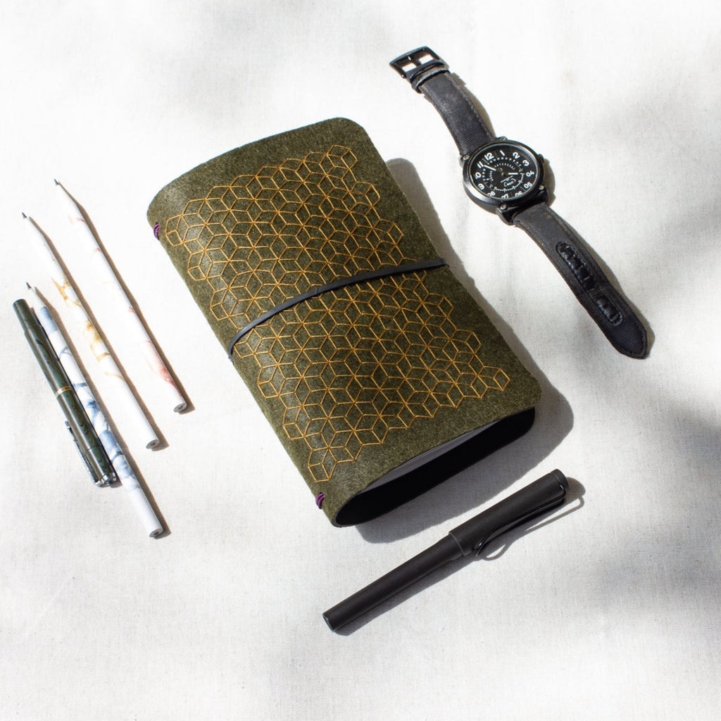 Embroidered travelogue / Planner - Upcycled tyre tube and recycled felt - The Second Life India