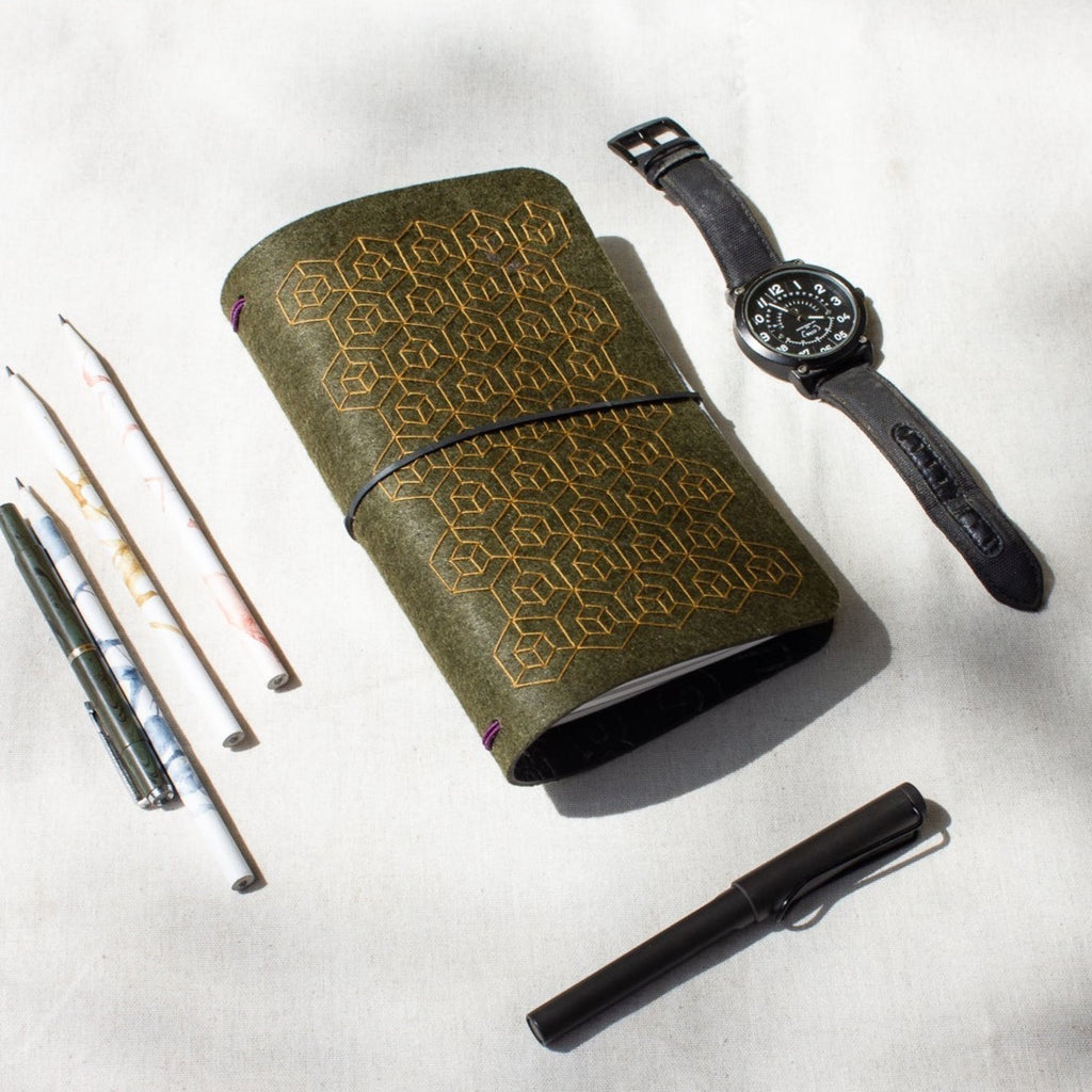 Embroidered travelogue / Planner - Upcycled tyre tube and recycled felt - The Second Life India