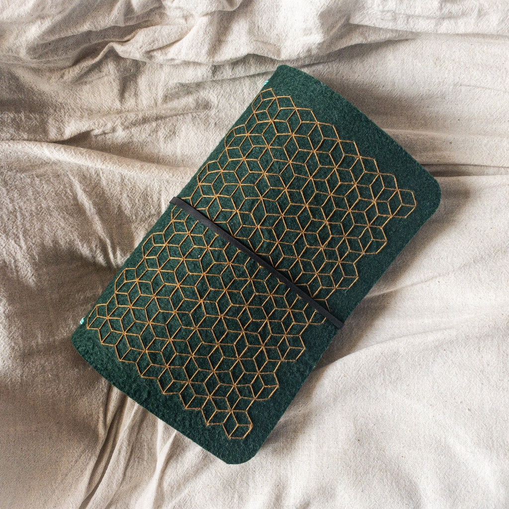 Embroidered travelogue / Planner - Upcycled tyre tube and recycled felt
