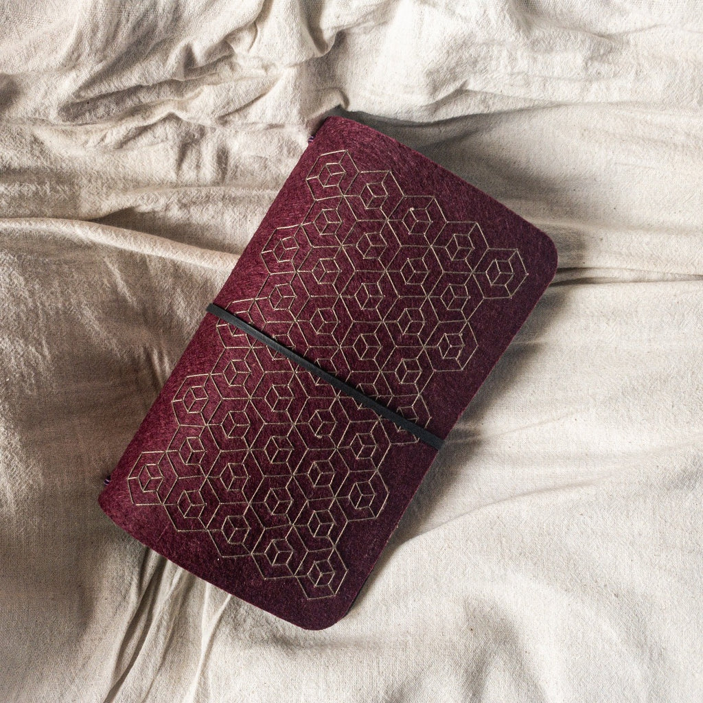 Embroidered travelogue / Planner - Upcycled tyre tube and recycled felt