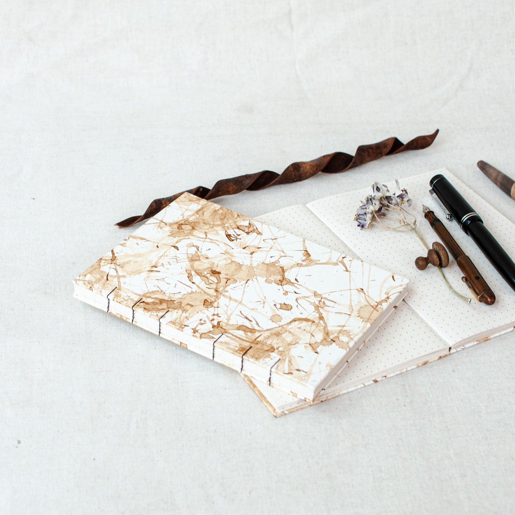 Coffee Essence: Coptic Bound Notebook with Upcycled Coffee Grounds - The Second Life India