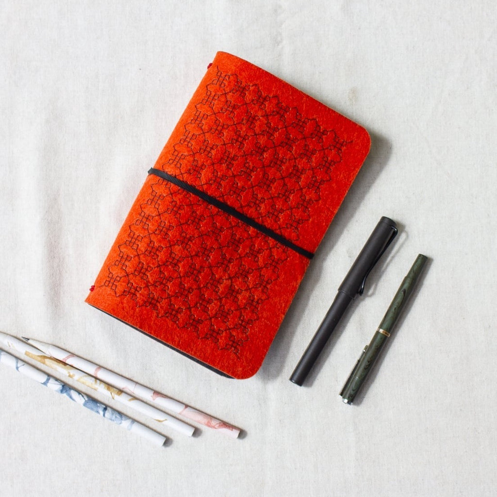 Embroidered travelogue / Planner - Upcycled tyre tube and recycled felt - The Second Life India
