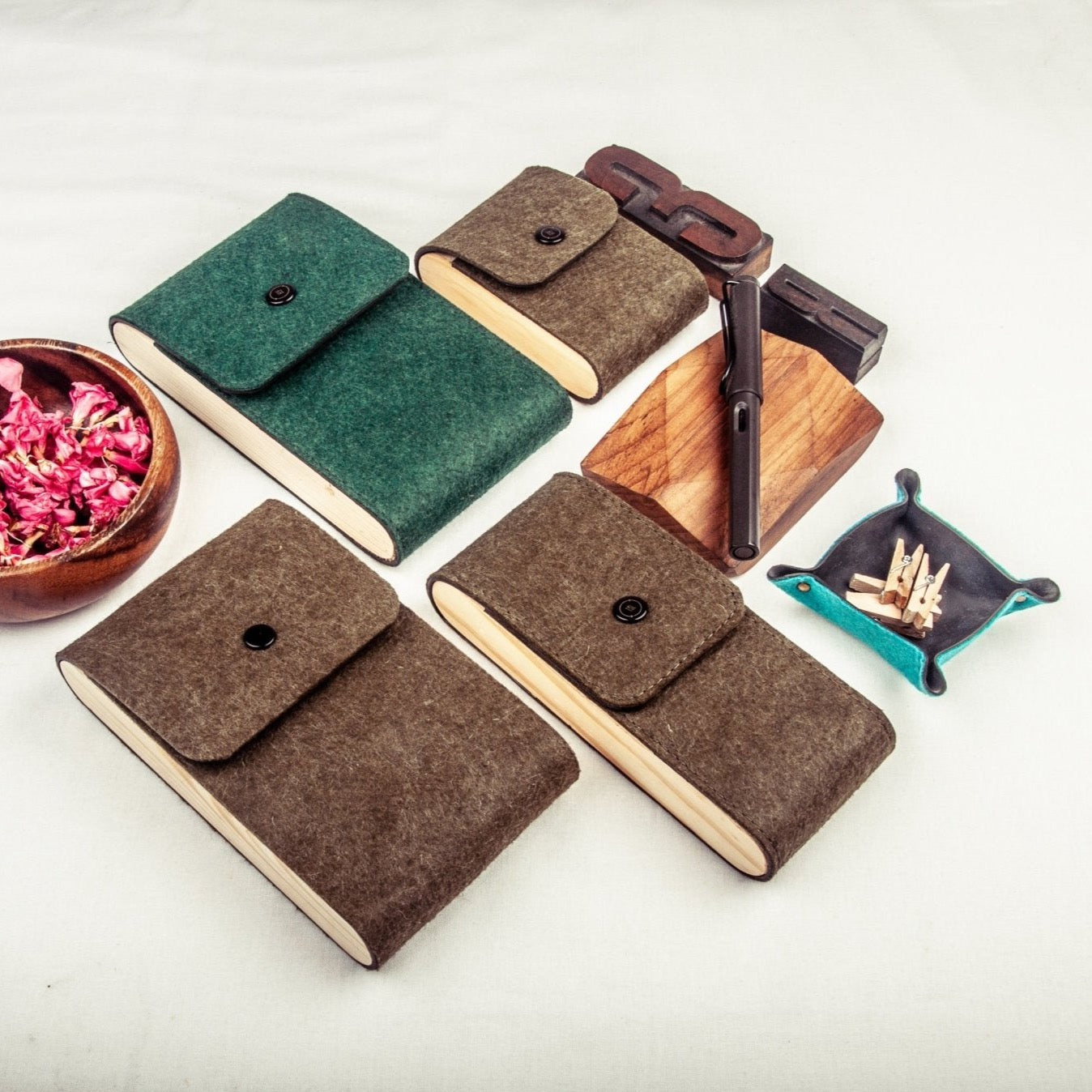 Multipurpose pouches - Upcycled tyre tube, waste wood and recycled felt - The Second Life India